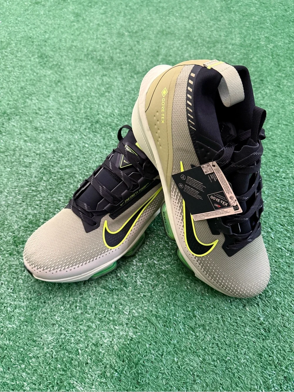 Nike Men’s Athletic Shoes - Beige with Black & Neon Yellow Accents